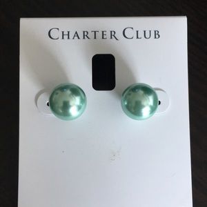 Charter Club Mint Green Faux Pearl Earrings (V78)